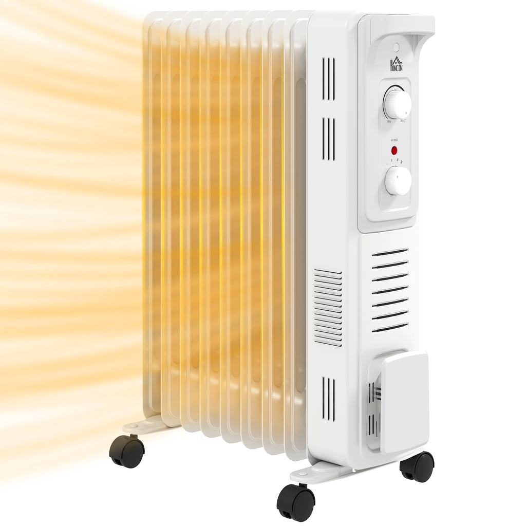 DodiOnline 2000W Quiet Oil Filled Radiator, 9 Fin Energy Efficient Portable Electric Heater with 3 Heat Settings, Adjustable Thermostat, Safety Tip Over, Overheat Protection, for Home, White