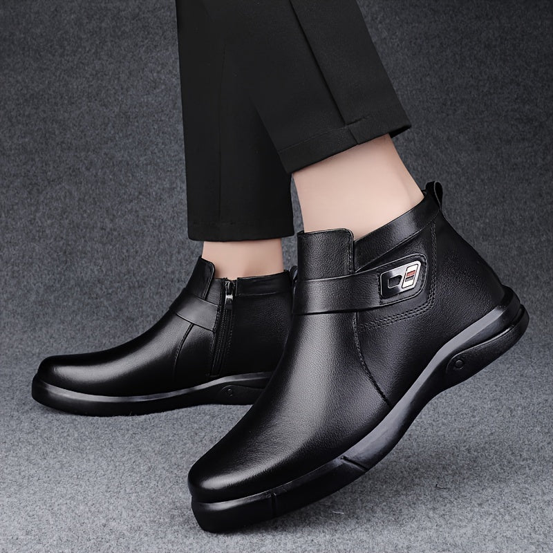 Mens Premium Solid Top Leather Ankle Boots - Super Breathable, Ultra-durable, Anti-slip - Smooth Side Zipper for Stylish Outdoor Adventures & Casual Wear