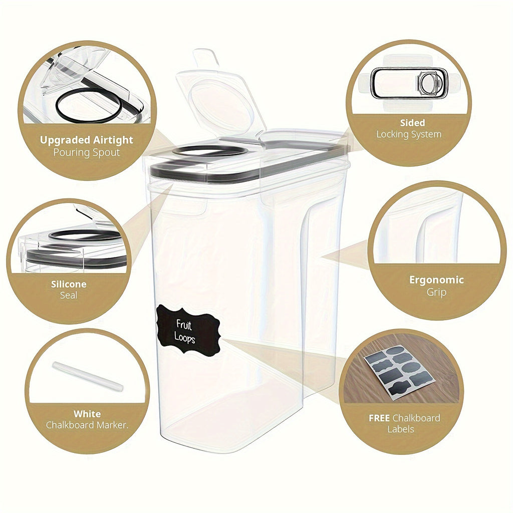 2/4 Pack BPA-Free Plastic Airtight Food Storage Containers 2.5L/88oz - 4pcs Set with Labels, Black, Dishwasher Safe, Stackable & Stackable Design for Cereal, Snacks, Sugar - Space-saving Kitchen Organization, Cereal Dispenser