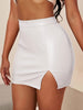 Faux Leather Split Bodycon Skirt, Casual High Waist Solid Mini Skirt, Women's Clothing