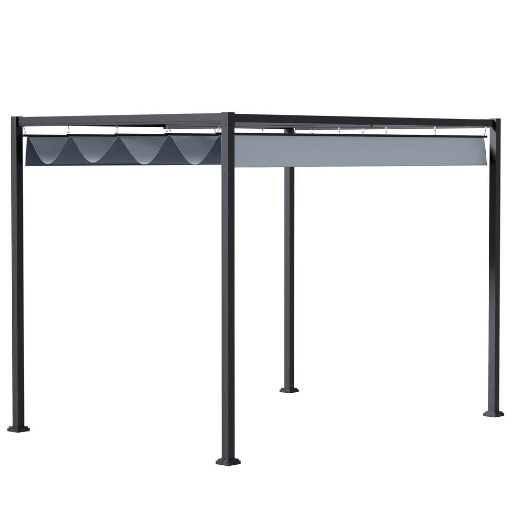 DodiOnline 4 x 3(m) Metal Outdoor Pergola with Retractable Roof, Outdoor Gazebo Canopy Shelter with Drainage Holes for Garden, Patio, Lawn, Grey
