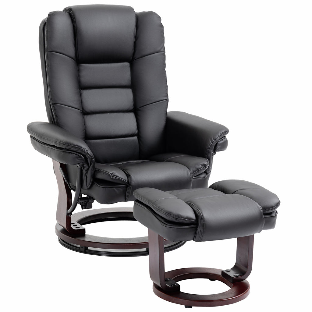 DodiOnline Manual Recliner and Footrest Set PU Leather Leisure Lounge Chair Armchair with Swivel Wood Base, Black