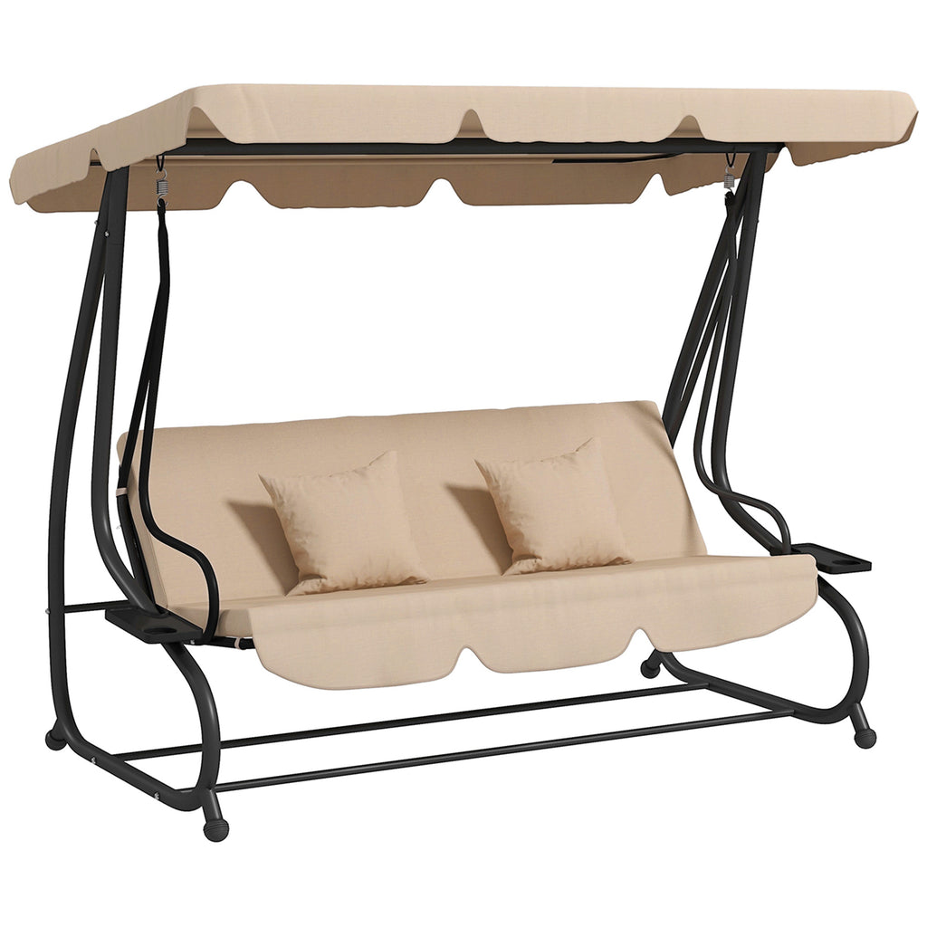 DodiOnline Three-Person garden Swing Chair, with Adjustable Canopy - Light Brown