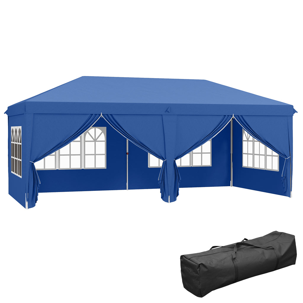 DodiOnline 3 x 6 m Pop Up Gazebo with Sides and Windows, Height Adjustable Wedding Camping Party Tent Canopy Marquee with Storage Bag for Garden, Event, Blue