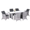 DodiOnline 6 Seater Rattan Dining Set, Round PE Rattan Outdoor Furniture Set with Seat and Back Cushions, Aluminium Outdoor Dining Table and Chairs with 6 Armchairs, Rectangular Glass Top Table, Grey