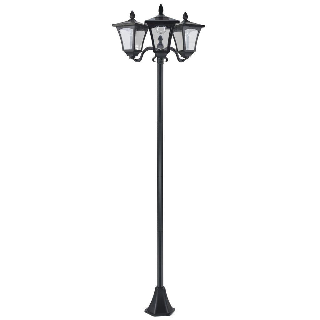 DodiOnline 1.8m Traditional Victorian Style 3 Way Head Outdoor Garden Solar Post Lamp Sensor Dimmable LED Lantern Bollard Pathway IP44 – Black