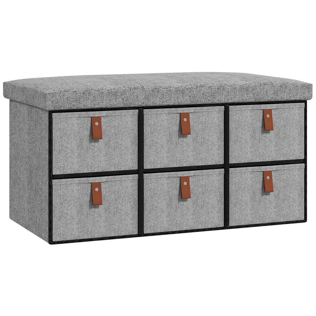 DodiOnline Shoe Bench with Seat, Shoe Storage Bench with Cushion and 6 Fabric Drawers for Entryway, Hallway, Living Room, Bedroom, Light Grey