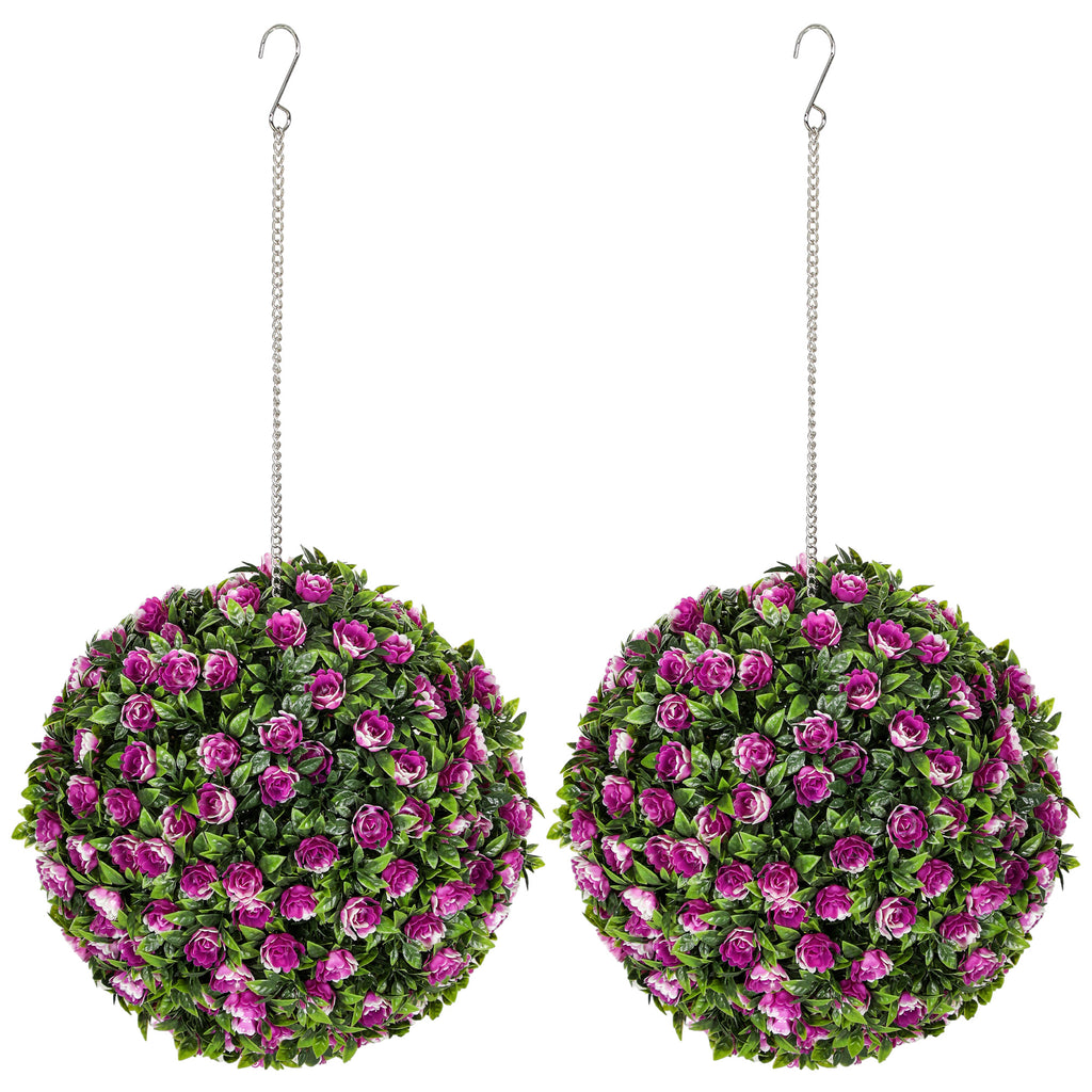 DodiOnline Set of 2 Decorative Artificial Plants, UV-protected Artificial Plant Topiary Rose Balls, Fake Plants for Home Indoor outdoor Decor, 28cm, Purple