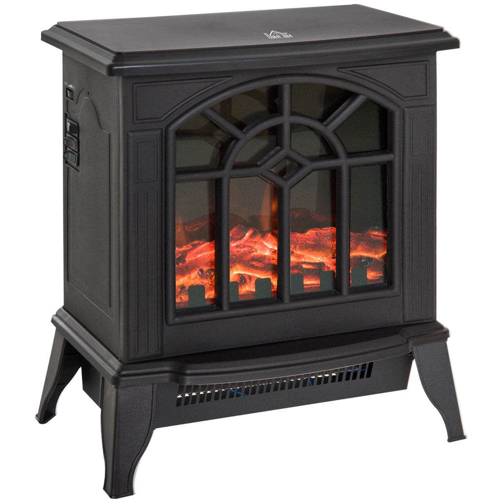 DodiOnline 1000W/2000W Freestanding Electrical Fireplace Indoor Heater Stove Log Wood LED Burning Effect Flame with Thermostat Control Black