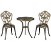 DodiOnline 3 Piece Cast Aluminium Garden Bistro Set for 2 with Parasol Hole, Outdoor Coffee Table Set, Two Armless Chairs and Round Coffee Table for Balcony, Patio, Bronze