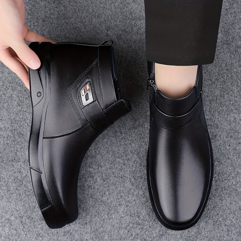 Mens Premium Solid Top Leather Ankle Boots - Super Breathable, Ultra-durable, Anti-slip - Smooth Side Zipper for Stylish Outdoor Adventures & Casual Wear
