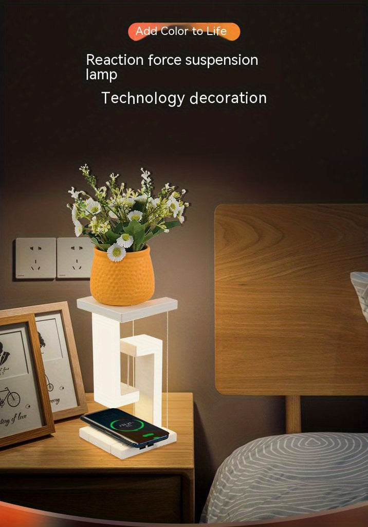 10W Wireless Charging Levitating LED Desk Lamp - USB Rechargeable, Touch Control & Dimmable Ambient Light for Home & Office