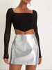 Pu Leather Metallic High Waist Skirt, Elegant A-line Bodycon Skirt, Women's Clothing