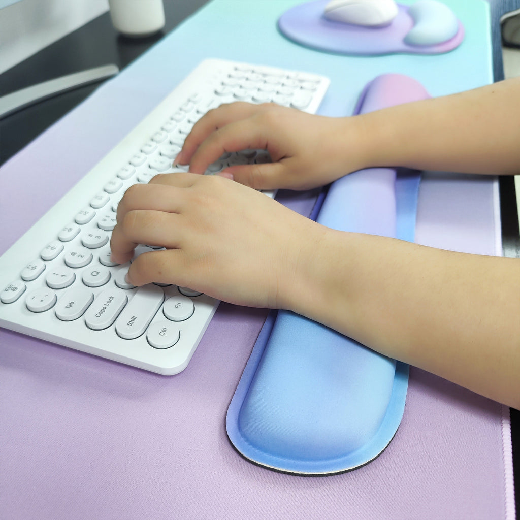 Keyboard Mouse Pad Set, 4in1 Large Gaming Mousepad + Keyboard Wrist Rest Support + Mouse Wrist Cushion + Wrist Pad, Non-Slip PU Base, 35.4x15.7in Extended Desk Mat For Home And Office