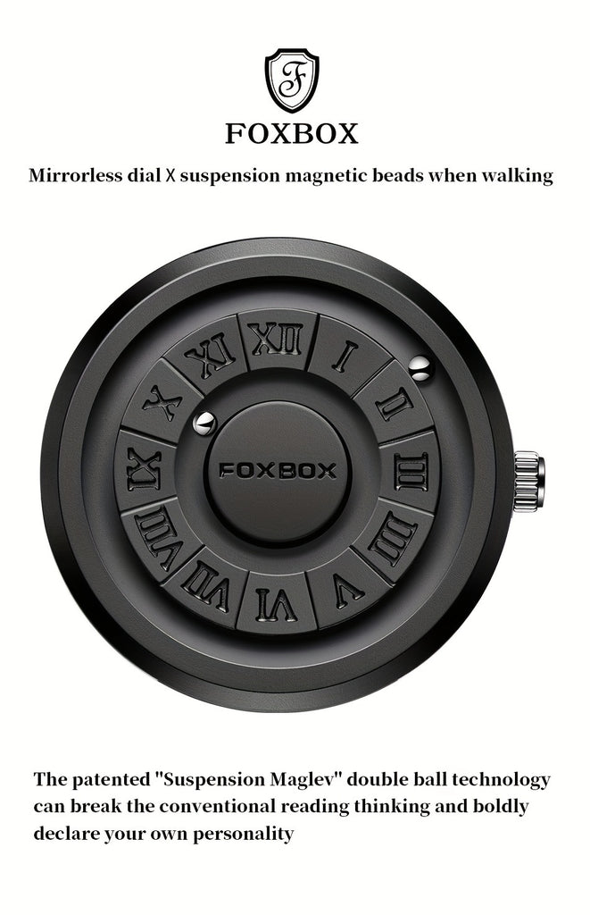 FOXBOX Men's Quartz Watch – Magnetic Dial | Digital Display | PU Leather Band | 30M Water-Resistant