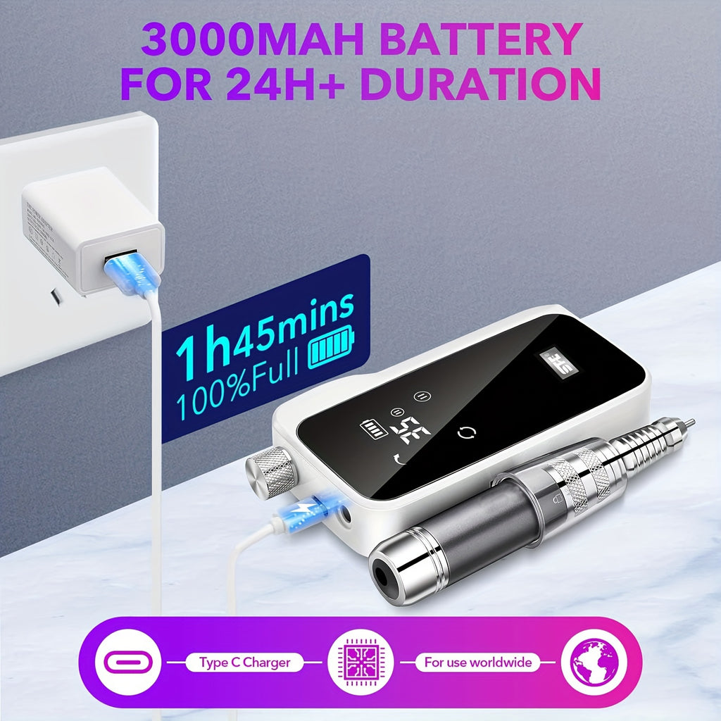 Professional Nail Drill Machine for Acrylic Nails, 35000 RPM Electric Nail File, USB Rechargeable, Portable Electronic Nail Filer for Home Salon Manicure Tools.