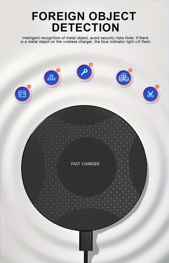 10W Fast Wireless Charger, Compatible with iPhone 16/15/14/13/12/11/8 Series, S23/S22/S21/S20/S10/S9/S8/S7/S6 Series, Note 10/9/8/5 Series, Slim Design for Bedside & Office Desk, Free Cable Included