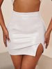Faux Leather Split Bodycon Skirt, Casual High Waist Solid Mini Skirt, Women's Clothing