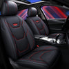 1pc Fit PU Leather Car Seat Cover, Breathable Front Seat Protector with Safety Cushion Compatibility, Sponge Filled, Non-Textile Weaving, Stylish Ergonomic Design with Red Accent Stitching, Available in Black/Brown/Beige/Blue