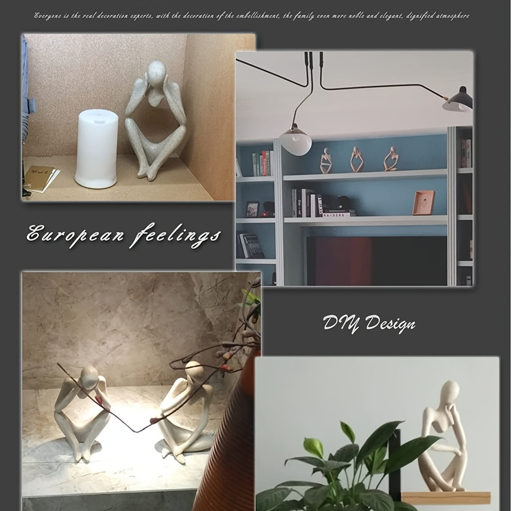 3-Piece Set Modern Abstract Thinker Sculptures - Durable Resin, Artistic Home Office Shelf Decor, Ideal for Bookshelf Styling