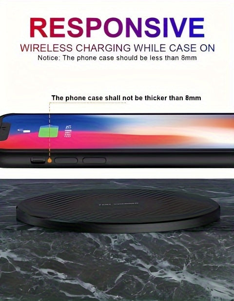 10W Fast Wireless Charger, Compatible with iPhone 16/15/14/13/12/11/8 Series, S23/S22/S21/S20/S10/S9/S8/S7/S6 Series, Note 10/9/8/5 Series, Slim Design for Bedside & Office Desk, Free Cable Included