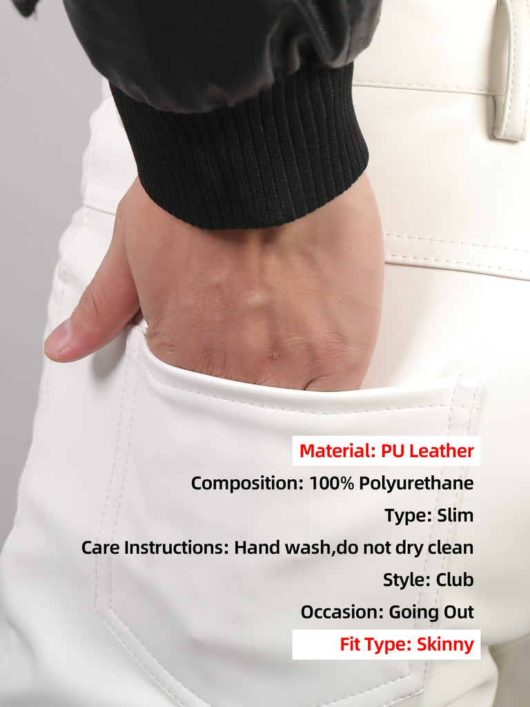 Men's Chic PU Leather Pants, Street Style High Stretch Skinny Pants For Nightclub Performance Party Dinner K-pop