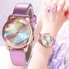 Women's Watch Graphic Color Block Quartz Watch Elegant Fashion Analog PU Leather Wrist Watch Gifts For Eid