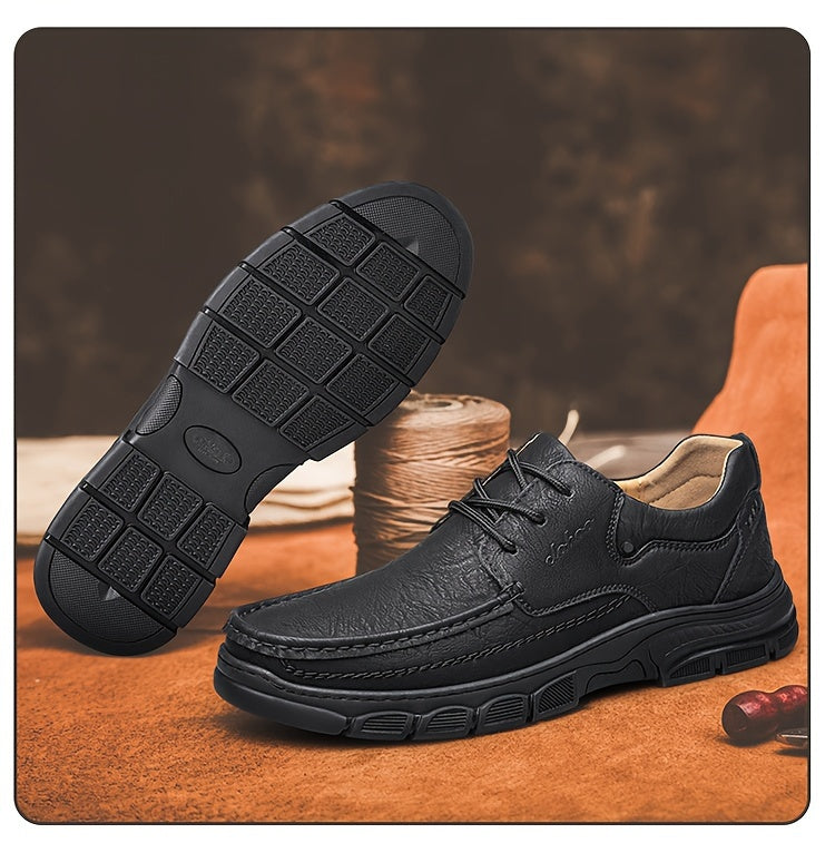 CLOHOO Men's Stitching Casual Shoes, Wear-resistant Anti-skid Lace-up Shoes With PU Leather Uppers For Outdoor, Men;s Daily Office Footwear For Spring And Autumn