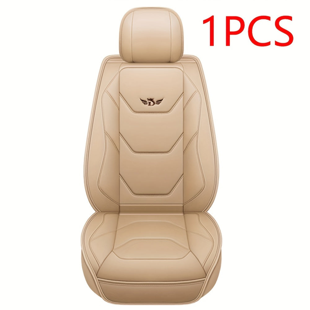 1pc Fit PU Leather Car Seat Cover, Breathable Front Seat Protector with Safety Cushion Compatibility, Sponge Filled, Non-Textile Weaving, Stylish Ergonomic Design with Red Accent Stitching, Available in Black/Brown/Beige/Blue