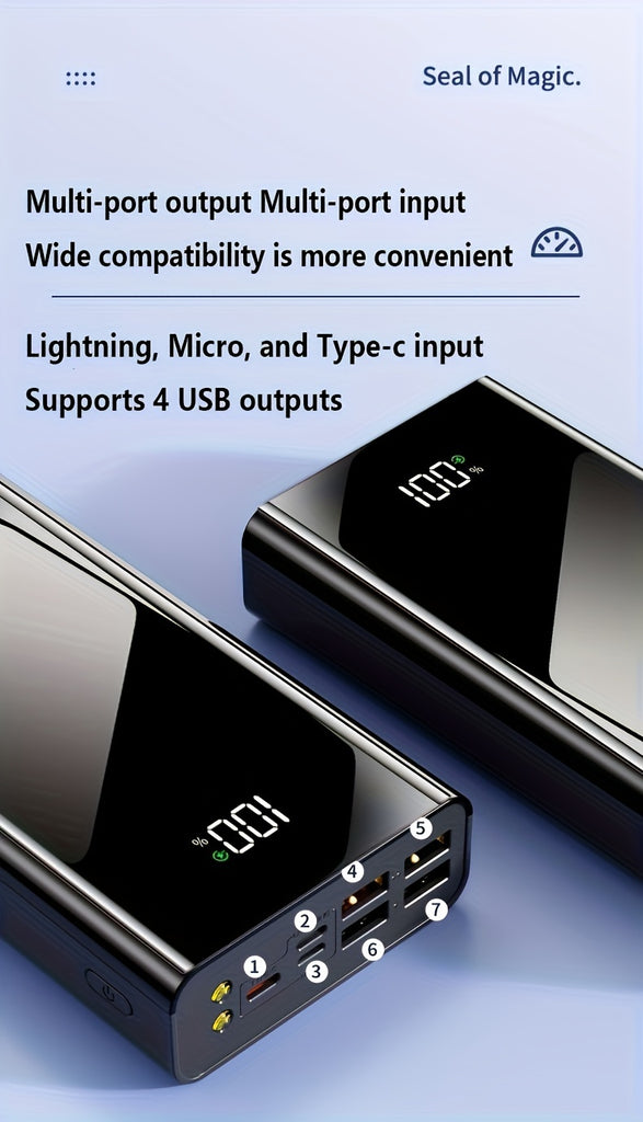 BYGP 50000/40000/30000mAh Portable Power Bank, USB Mobile Phone Charger, With LED Power Display/flashlight, Outdoor Emergency Power Reserve Battery Pack, Camping Lamp, Suitable For IPhone/Android Mobile Phone Digital Electron