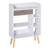 DodiOnline Multi-Shelf Modern Bookcase Freestanding Storage w/ Drawer 6 Shelves Wood Legs Home Office Display Furniture Stylish White Grey