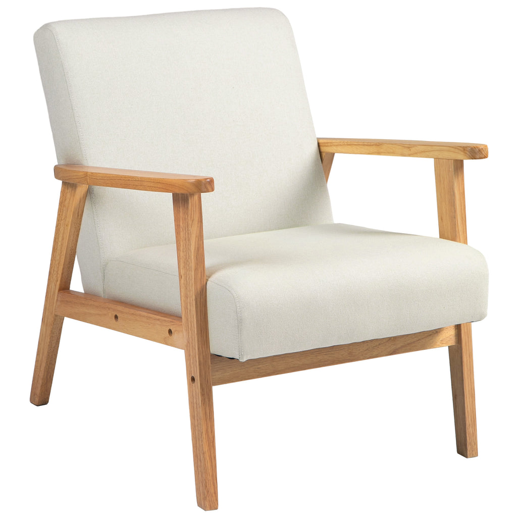 DodiOnline Fabric Accent Chair for Living Room, Arm Chair with Rubber Wood Frame and Padded Cushion, Cream White