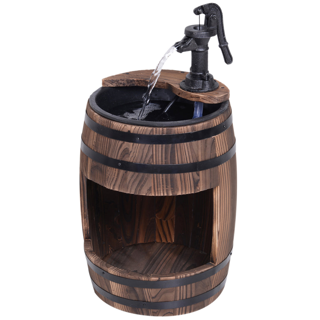 DodiOnline Wood Barrel Patio Water Fountain Electric Pump Garden Decorative Ornament with Flower Planter Decor