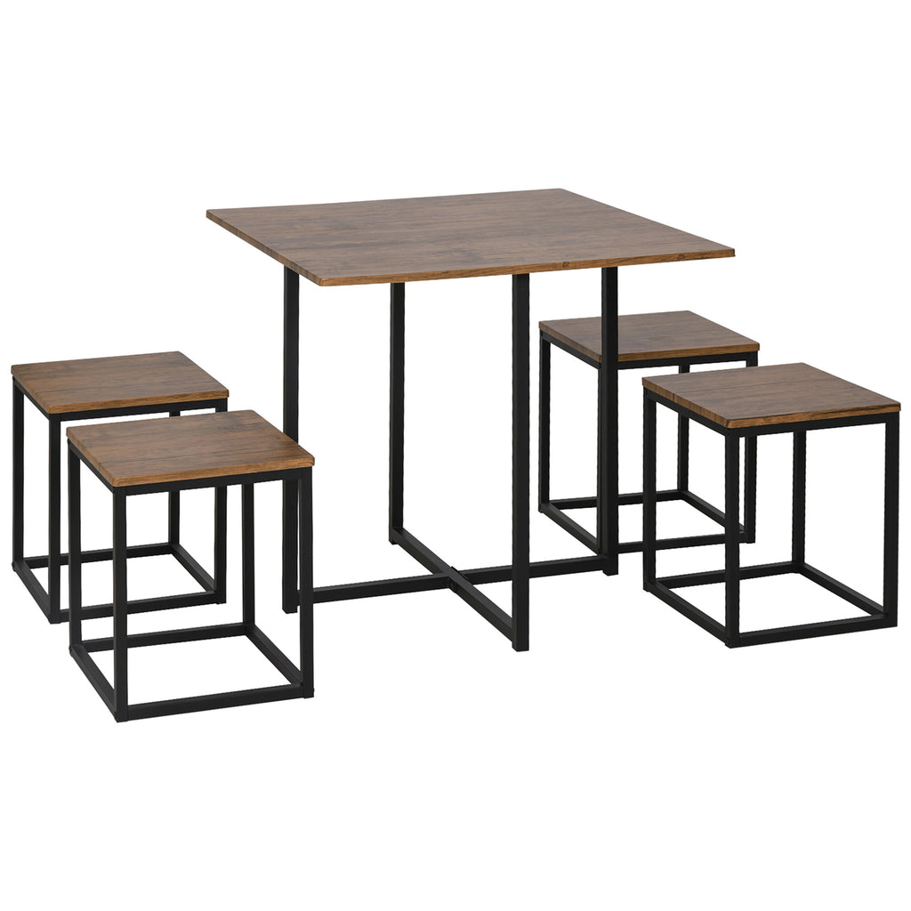 DodiOnline 5 Piece Dining Table and Chairs Set 4, Industrial Space Saving Table and Chairs with Metal Frame, Square Kitchen Table and Stools for Dining Room, Brown