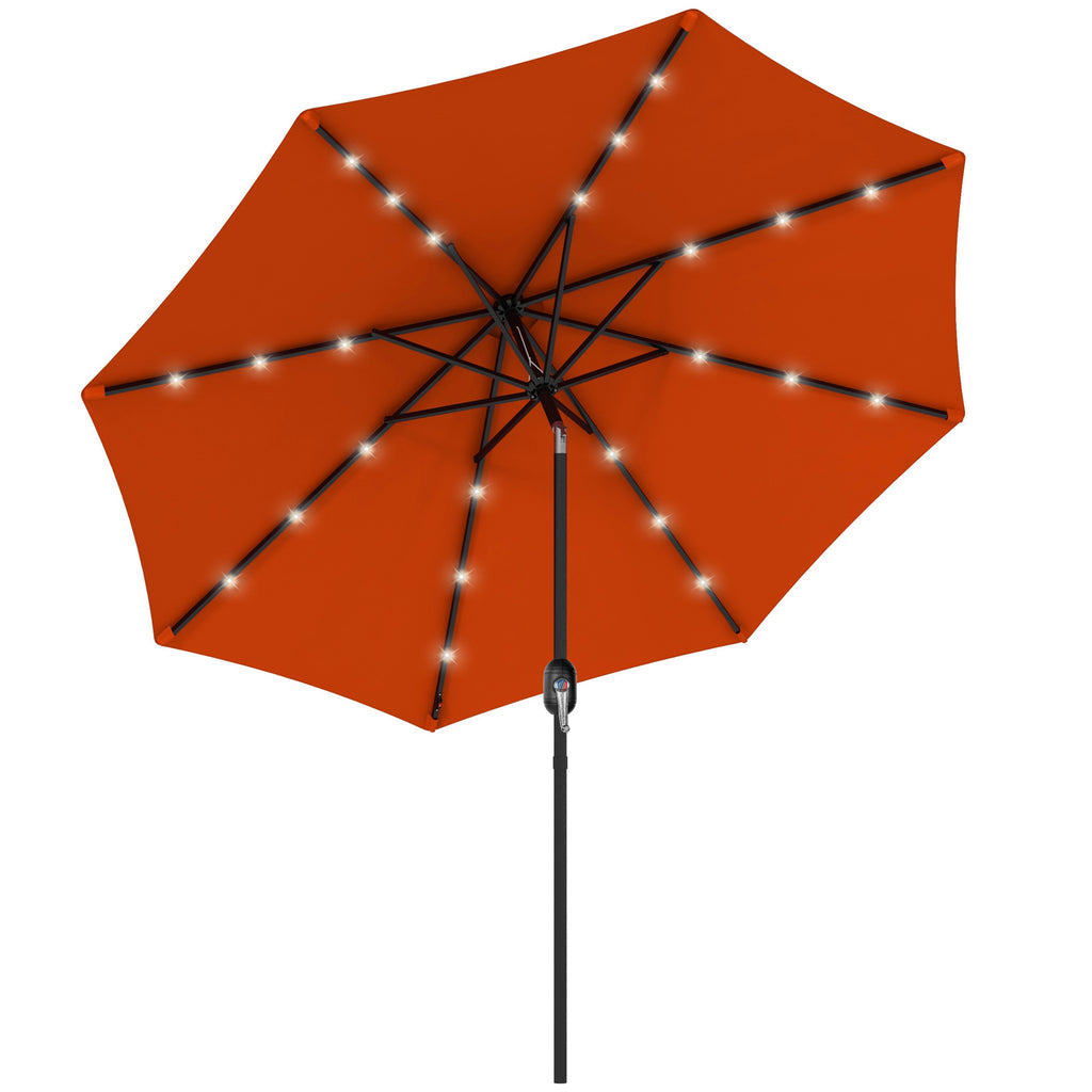DodiOnline 2.7m Outdoor Patio Garden Umbrella Parasol with Tilt Crank and 24 LEDs Lights, Orange