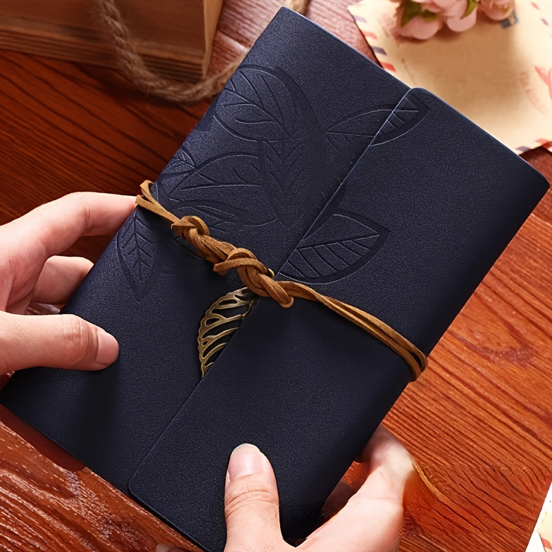 Retro Leaf Leather Loose-leaf Notebook Strap Portable Travel Record Hand Ledger Learning Stationery