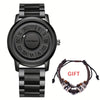 FOXBOX Fashionable Men's Watch, Cool Dial Display Design Waterproof Rotating Magnetic Bead Watch, Family Party Gift, Black And Grey Leather Belt