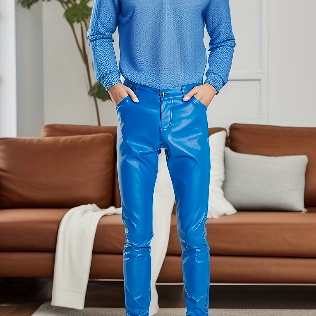 Men's Casual Chic High Stretch PU Leather Pants, Street Style Sexy Pants For Nightclub Party Dinner Performance K-pop