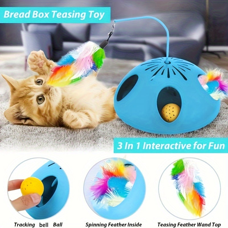 3-in-1 Interactive Cat Toy - Dual Speed Modes, Electronic Puzzle Game for Indoor Cats, Feathers & Bell Balls, Battery-Powered