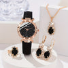 5pcs/set Women's Shiny Rhinestone Quartz Watch Analog PU Leather Wrist Watch & Jewelry Set, Gift For Mom Her