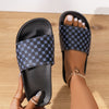 Soft Plaid Slides - Lightweight, Breathable, Comfortable Slip-On Shoes with Soft Fabric Inner, PU Faux Leather Upper, and Anti-Slip PVC Sole for Summer Beach Casual Wear
