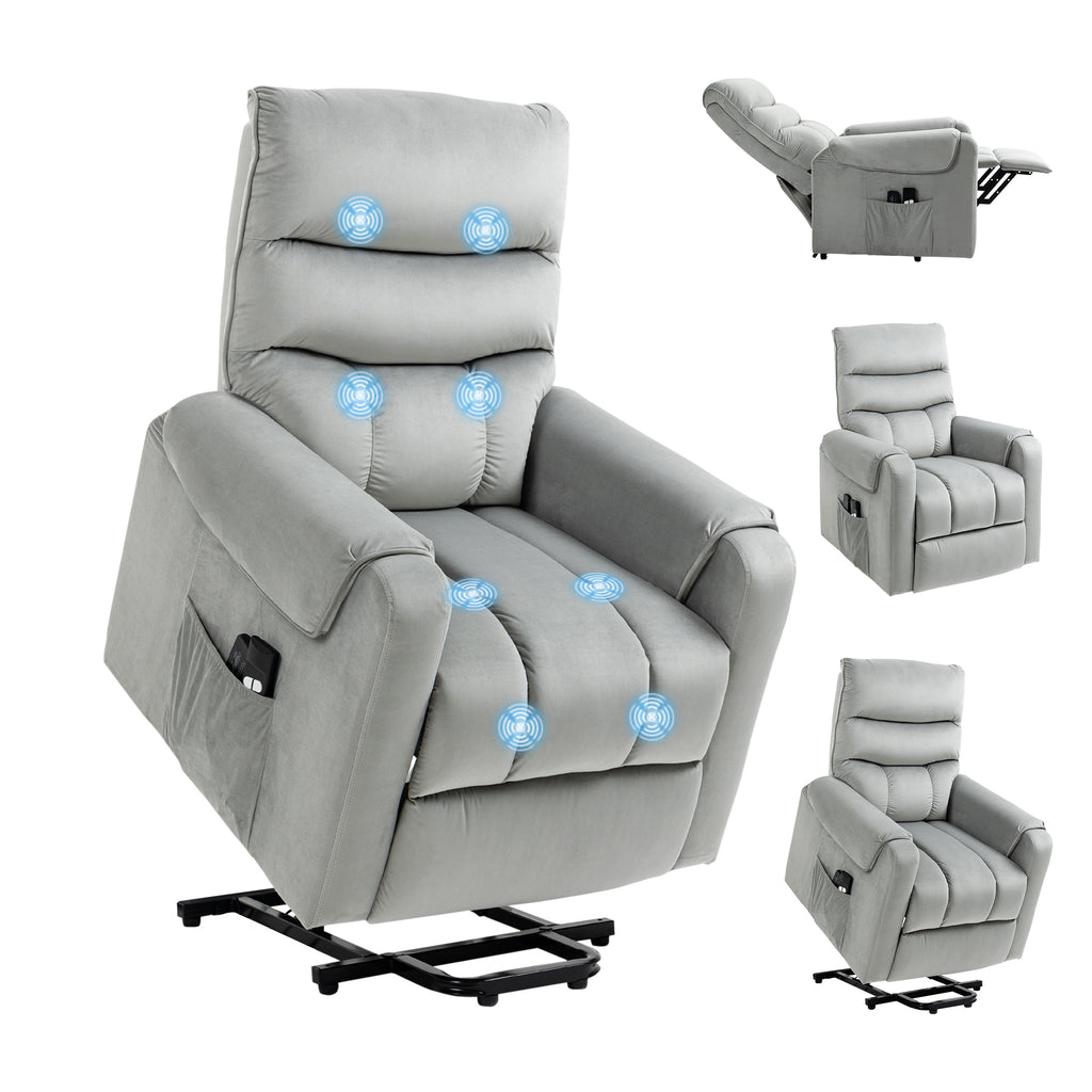 DodiOnline Vibration Massage Rise and Recliner Chair, Electric Power Lift Recliner with Remote Control and Side Pockets, Grey