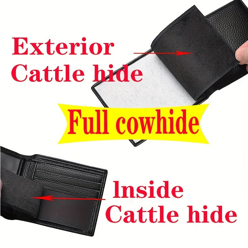1pc Men's Genuine Leather Wallet, Ultra-thin Multi-functional Card Bag, Large Capacity Top Layer Cowhide Wallet