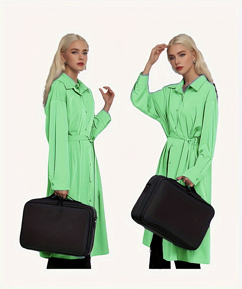 Professional Makeup Artist Cosmetic Organizer Case with Adjustable Dividers - Large Capacity Travel Beauty Suitcase, High Quality-like (No leaks), Portable with Carry/Shoulder Strap, for Women, Makeup Brushes, Toiletries, Jew