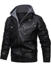 Men's Casual Hooded PU Leather Jacket, Chic Multi Pocket Biker Soft-shell Jacket