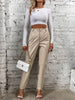 Elegant Women's Faux Leather Pants - High Waist, Comfort Stretch, Button Detail, Perfect for Fall/Winter