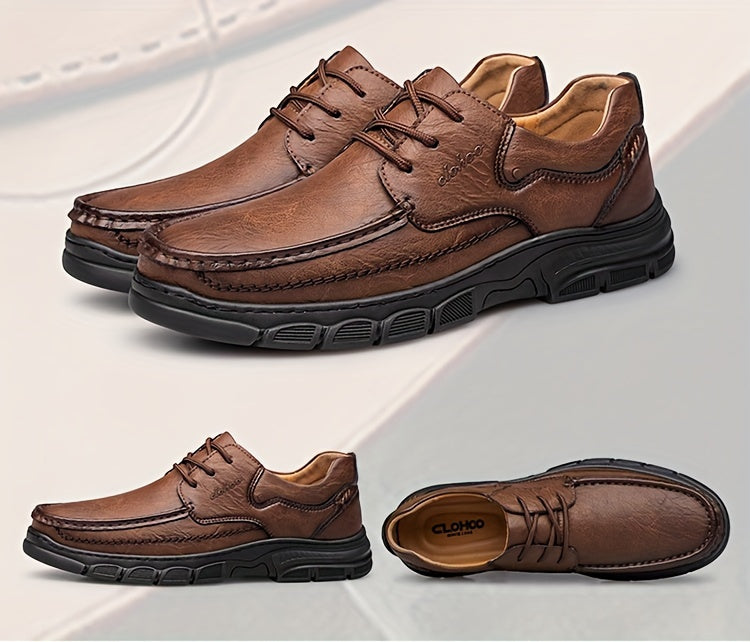 CLOHOO Men's Stitching Casual Shoes, Wear-resistant Anti-skid Lace-up Shoes With PU Leather Uppers For Outdoor, Men;s Daily Office Footwear For Spring And Autumn