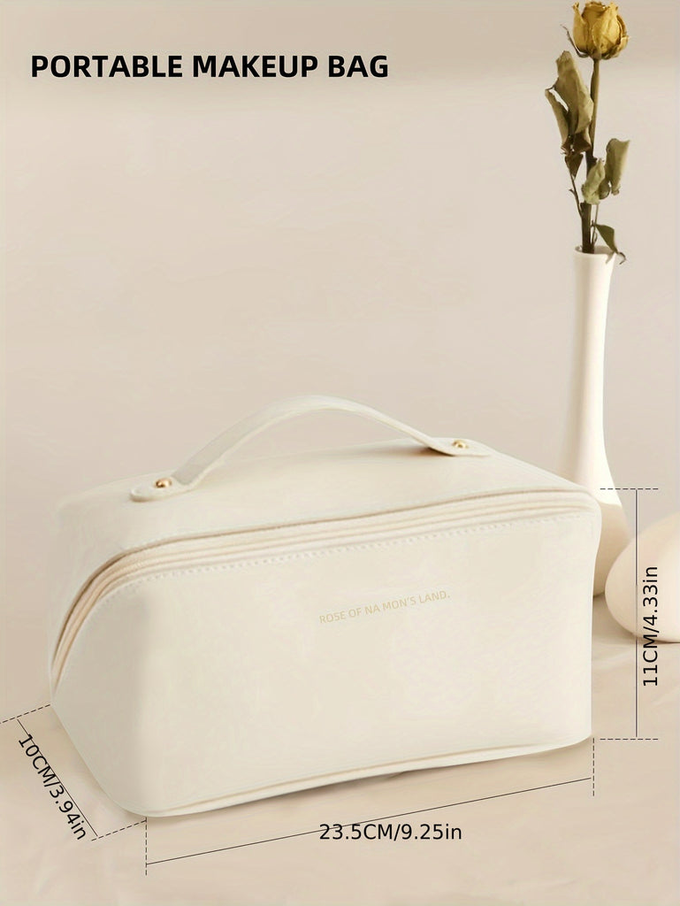 Large Capacity Makeup Bag, Multi-Layered With Dividers, Portable Zippered Pouch, PU Leather, Waterproof, Multifunctional Travel Organizer