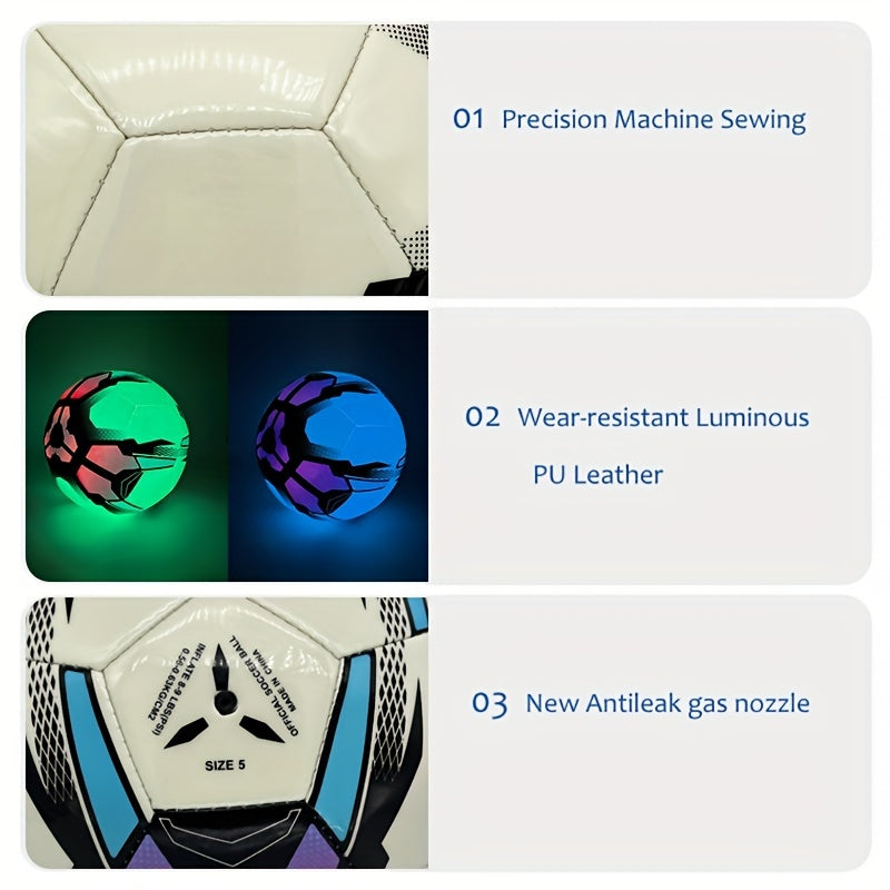 Standard Size 5 Luminous Football, Professional PU Leather Soccer Ball, For Competition And Training