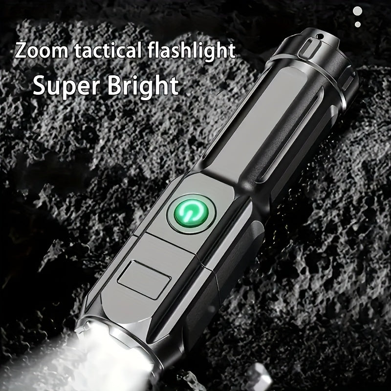 1pc Powerful Zoomable Flashlight, Outdoor Multi-functional Portable Home Small Flashlight, Telescopic Zoom Light ABS Material